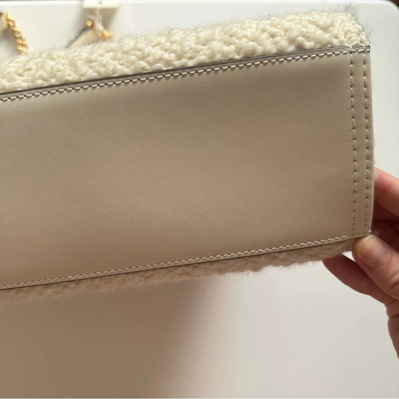 TORY BURCH ELLA LOGO CREAM BOUCLE TOTE BAG LEATHER/CHAIN HANDLE NWT $698 RARE - Picture 7 of 13